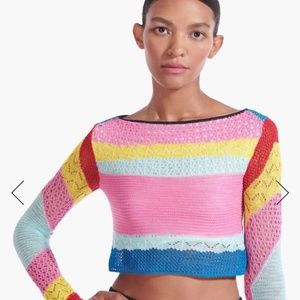 STAUD Limousin Stripe Crochet Crop Top